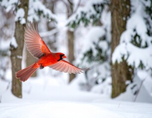 red bird in the snow