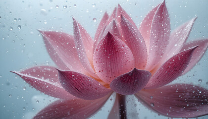 Lotus flower in the rain: A beautiful lotus flower, its delicate petals a soft pink, is graced by glistening raindrops. The image evokes a sense of tranquility and purity.