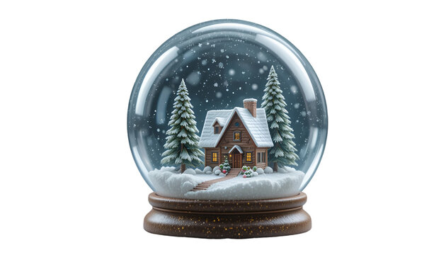 Christmas snow globe with house and trees winter holiday decoration festive season gift idea souvenir ornament isolated on transparent background