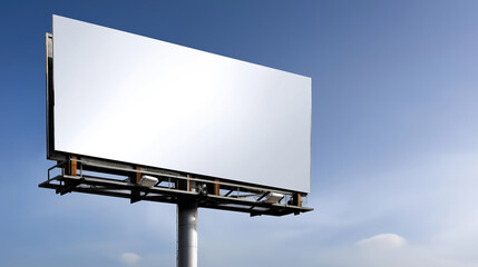 Fototapeta premium Blank billboard against a blue sky with light clouds in the background