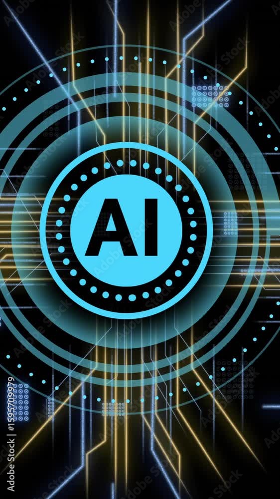 Poster animation of ai data processing over black background