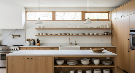 Modern Kitchen with Island and Open Shelving
