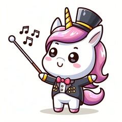 Cute unicorn dirigent conductor cartoon vector icon illustration