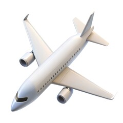 Modern white passenger jet airplane in flight isolated on white background