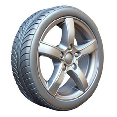 Obraz premium Detailed silver alloy car wheel and tire isolated on white background