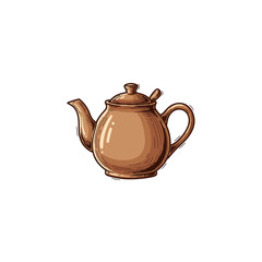 Obraz premium A brown ceramic teapot with a spout, handle, and lid, rendered in a sketch style.
