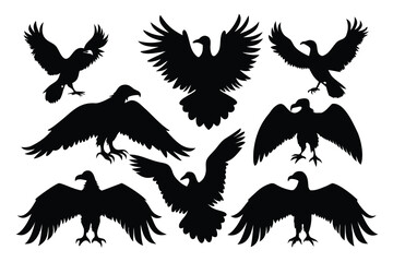Collection of black vulture silhouettes in various poses
