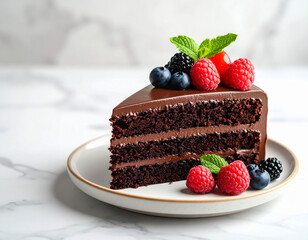 Elegant Chocolate Cake Slice on Marble

