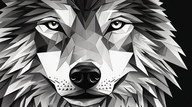 Geometric wolf portrait in grayscale