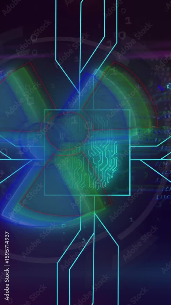 Poster animation of digital brain with circuits and binary code for futuristic technology