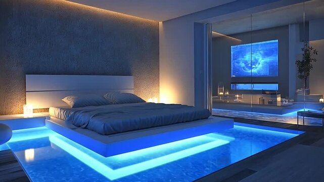Luxurious bedroom with a water-bed platform