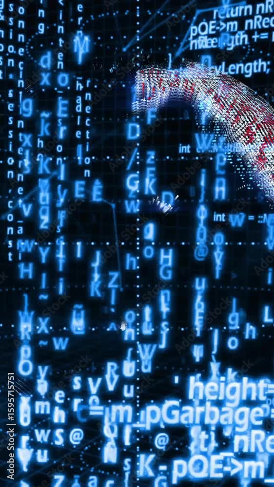 Poster Digital code and data processing animation forming abstract globe shape