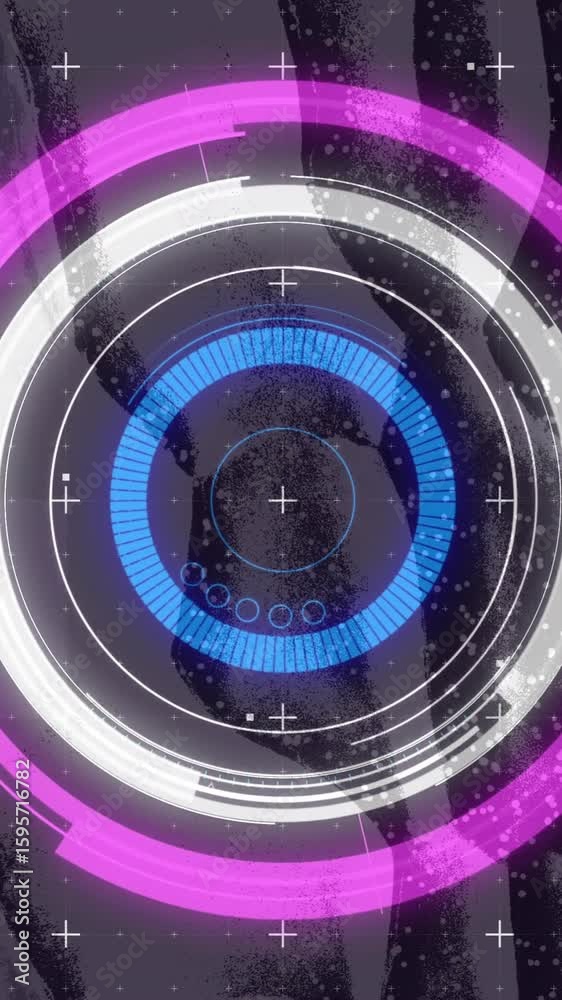 Poster animation of futuristic digital interface with circular patterns in school setting