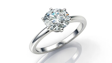 Sparkling solitaire diamond engagement ring on white background