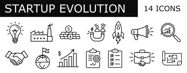 Naklejka premium A set of 14 outline icons illustrating 