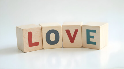 Love Spelled Out with Wooden Blocks on White Background