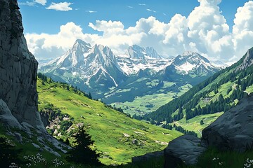 Alpine Valley Summer Landscape. (28)