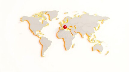 Obraz premium World map with red pin marking location, showing global reach and travel destinations on white background
