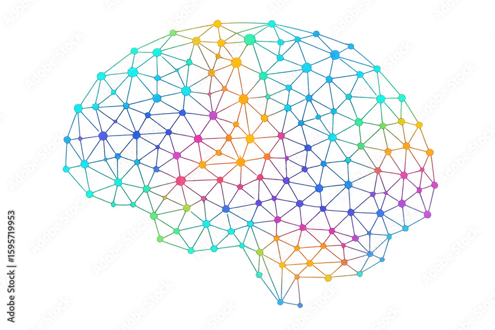 Poster geometric neural network brain silhouette displaying intricate digital connections, symbolizing adva