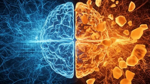 3d rendered illustration of a human brain, Abstract background of Artificial Intelligence with left and right brain