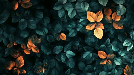 Autumn leaves with dark foliage, and nature.
