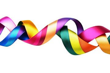 Colorful Ribbon in Vibrant Rainbow Swirls Isolated on White Background