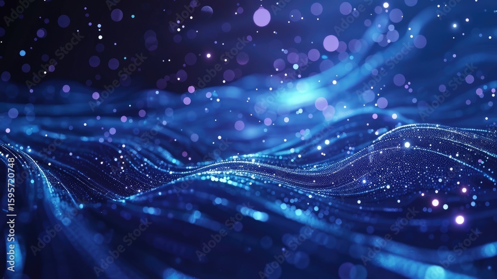 Poster abstract picture micro light sparkling particle represent data flow vivid flowing wave with high tec