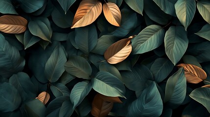 Autumn Leaves with Green Background.