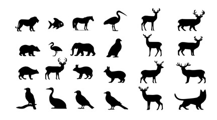 Obraz premium Black Animal Silhouettes in Minimalist Vector Style