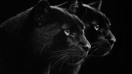 Two black cats close-up, profile view