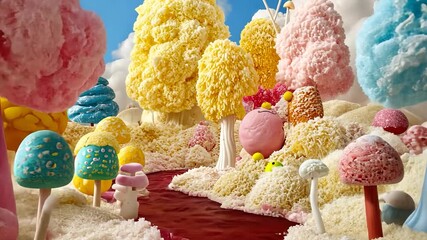 Colorful, whimsical, sculpted landscape with candy-like trees and mushrooms - Powered by Adobe