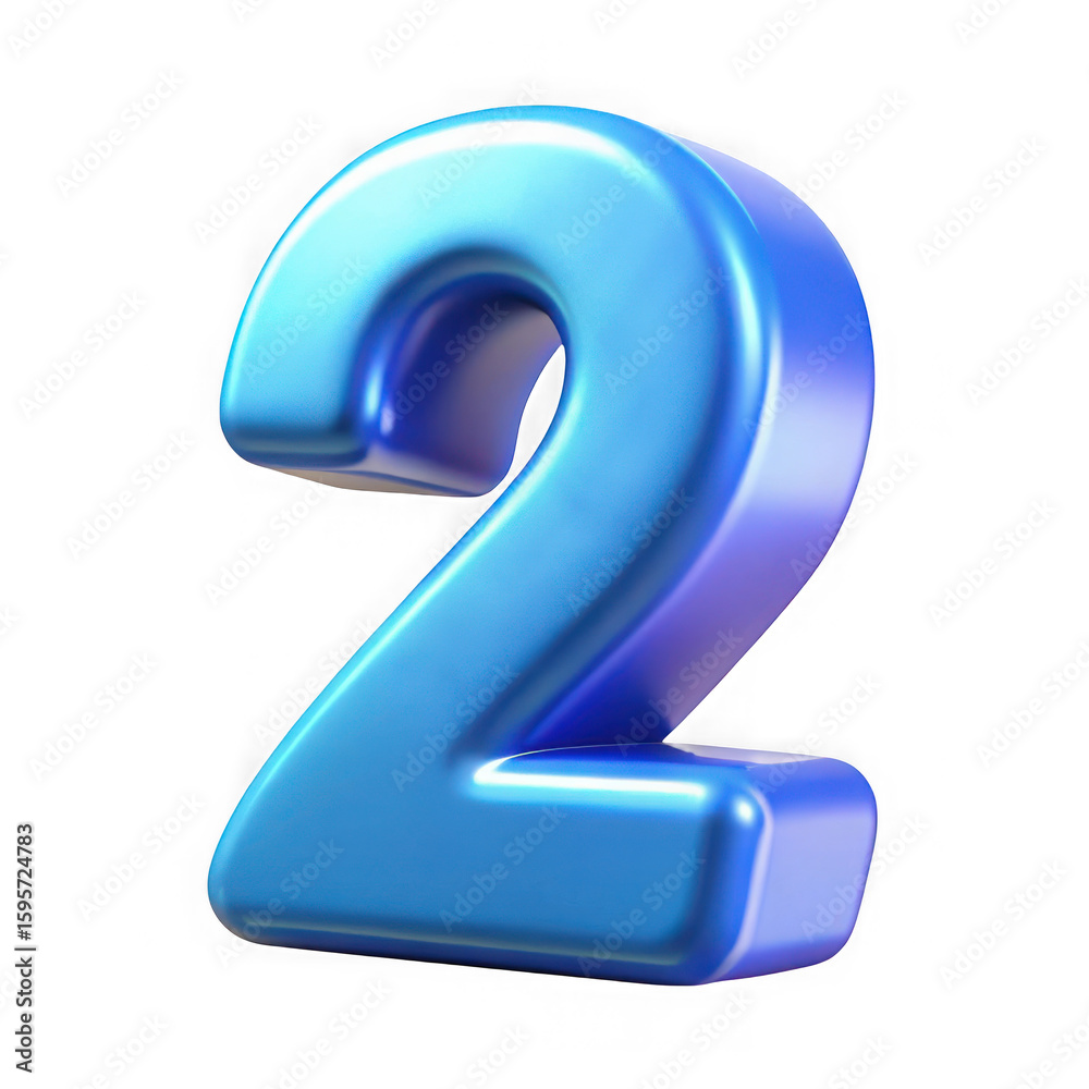 Fototapete 3d number two rendering isolated on black isolated background