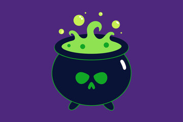 Creepy Cauldron with Cobwebs and Flying Bats
