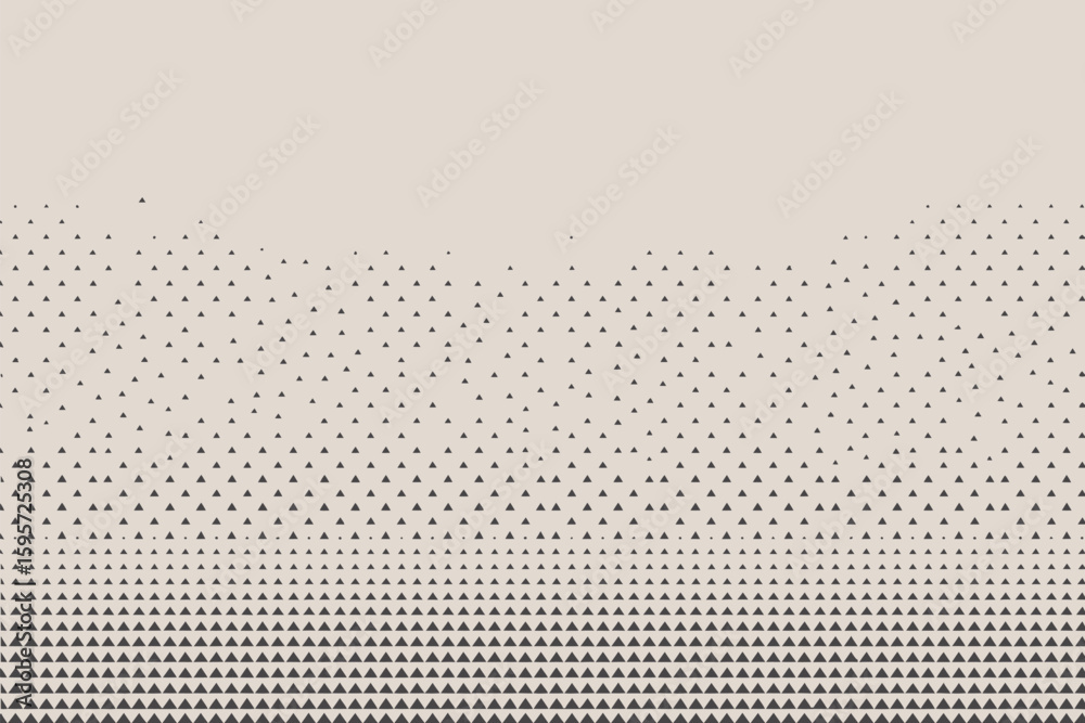 Poster a beige background with a pattern of small black triangles that increase in density towards the bott