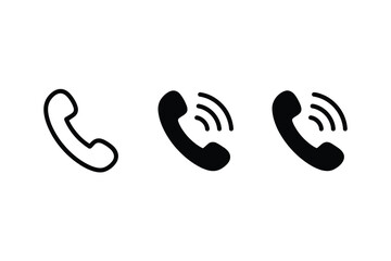 Fototapeta premium Three telephone receiver icons in black and white showing call status on a white background image design