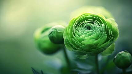 Close-up of vibrant lime green ranunculus blossoms