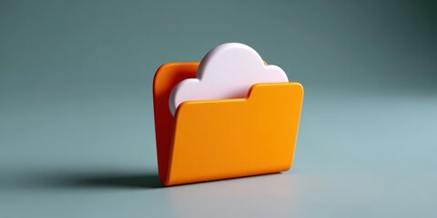 Modern Cloud Computing Solution Symbolized by a 3D Folder and Cloud Icon for Online Data Storage and Backup