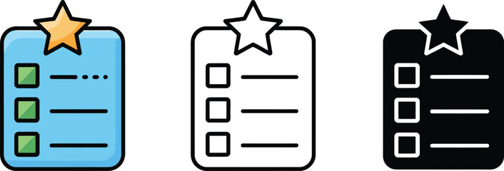 Checklist icon vector graphic template for task management and planning with star and check boxes