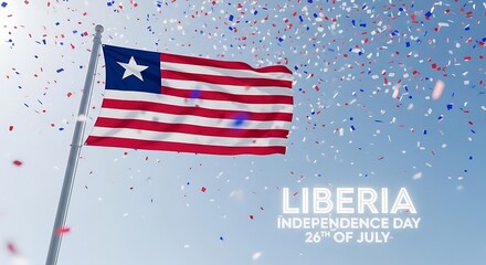 Celebratory Liberia Independence Day Flag with Confetti
