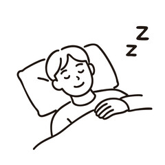 Heat‑stroke prevention – man getting sufficient sleep, minimal line art illustration