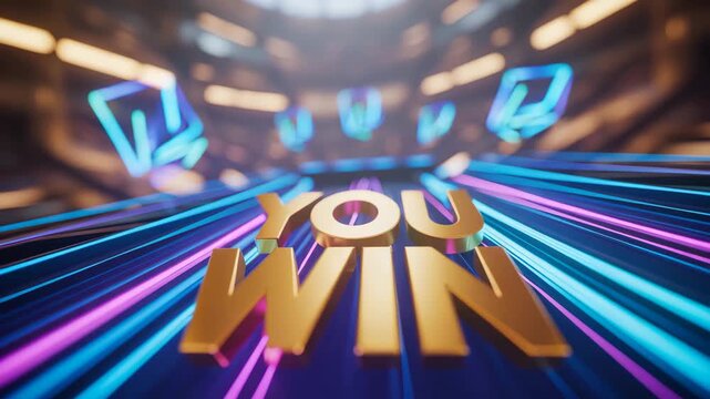 3D &lsquo;You Win&rsquo; neon arcade animation
