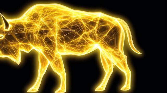 Golden bison silhouette, glowing network
