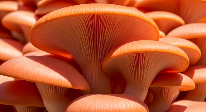 Vibrant Pink Oyster Mushrooms Growing Closely Together Outdoor