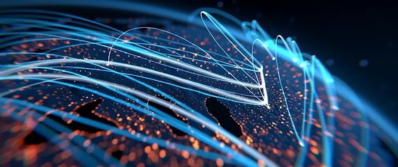 Anamorphic video Globe with digital lines, communication and global data network connections concept - Powered by Adobe