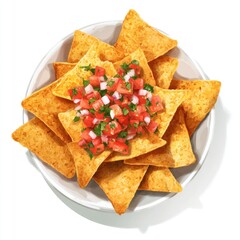 Crispy tortilla chips piled high, topped with vibrant salsa (1)
