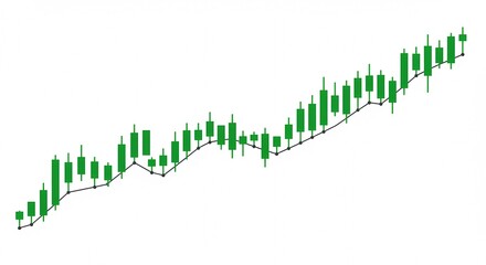 Bullish Green Candlestick Chart with Upward Trend on White Background, Representing Financial Market Growth and Investment Success