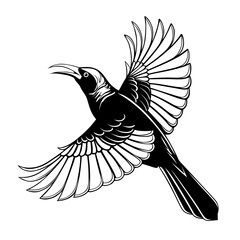Stylized line art of a Black Sunbird (Ninja Hummingbird) flying with wings spread. Great for coloring pages, tattoo designs, or bird-themed illustrations.