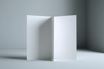 Blank tri-fold brochure on light gray background
