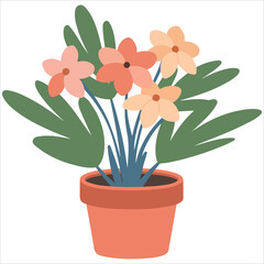 Pink potted flowers houseplant vector graphic