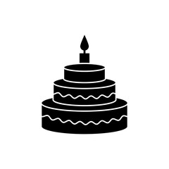 Birthday Cake Icon, vector black Festive Birthday Cake Icon on white..eps